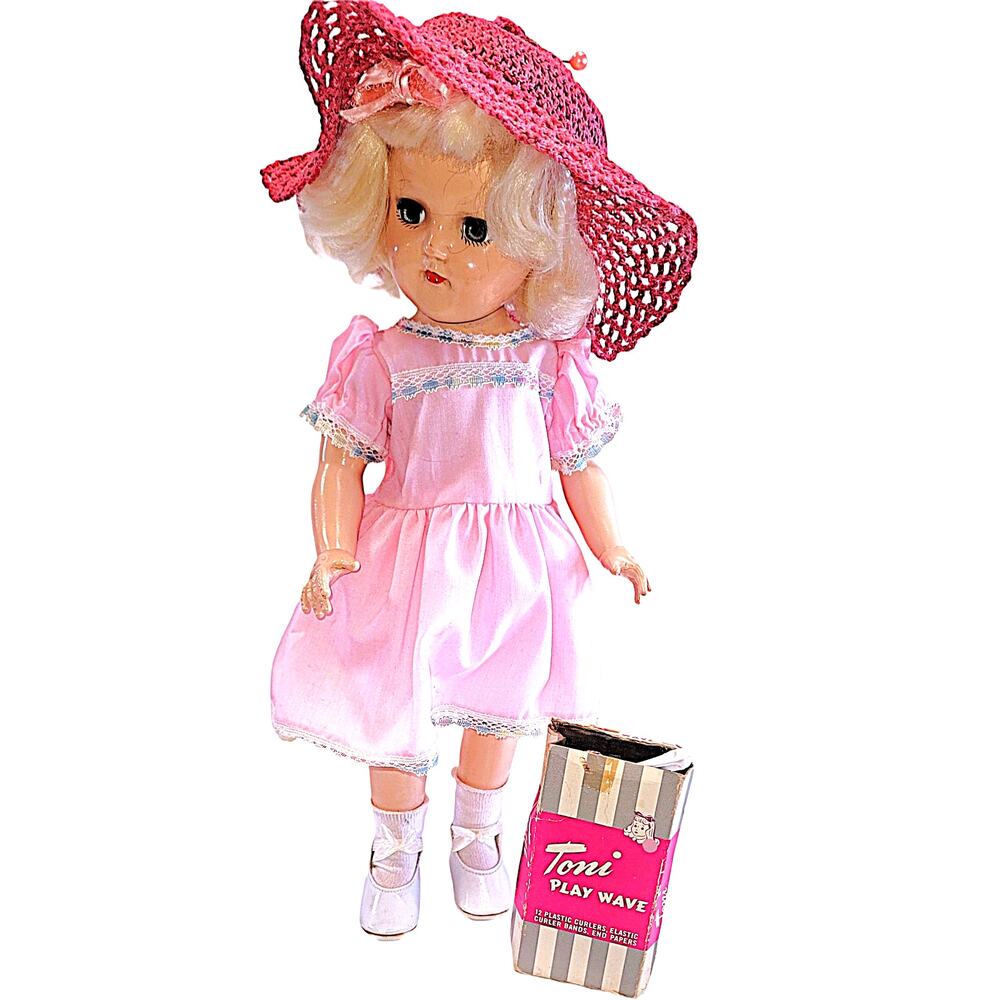 15" 1949 Vintage Classic Platinum Blonde "Toni" Doll W/10 Curlers & Box By Ideal
